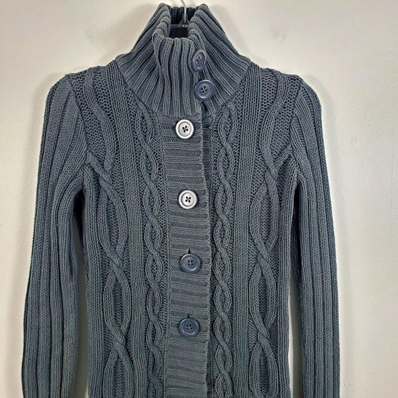 Eddie Bauer Cable Knit Cardigan Fishermans Sweater Long Sleeve Buttons Green XS - Picture 4 of 10